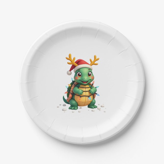 Sea Turtle Santa Christmas Lights Cute Xmas Men Wo Paper Plates (Front)