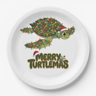 Sea Turtle Santa Hat Christmas Lights Merry Turtle Paper Plates
