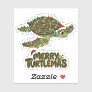 Sea Turtle Santa Hat Christmas Lights Merry Turtle Sticker