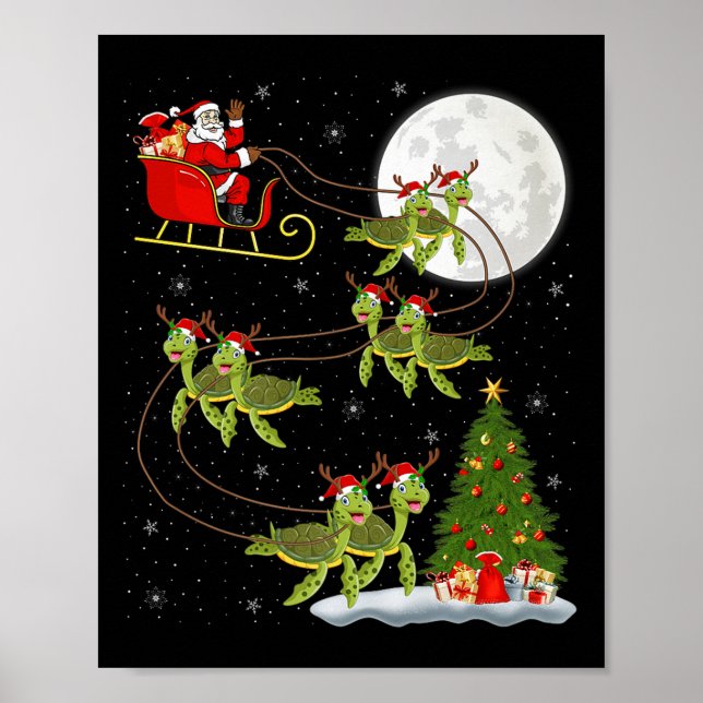 Sea Turtle Santa Sleigh Flying Funny Magical Chris Poster (Front)