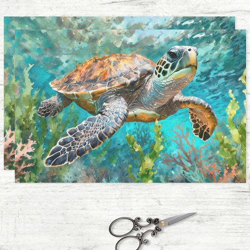 Sea Turtle Seaweed and Coral Decoupage Tissue Paper