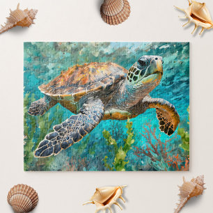 Sea Turtle Seaweed and Coral Painting Jigsaw Puzzle