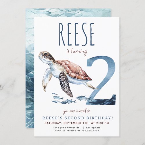 Sea Turtle Second Birthday Invitation