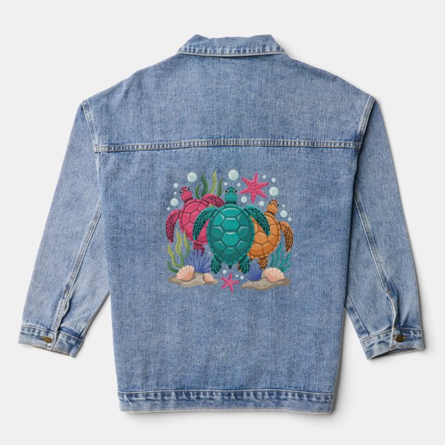 Sea Turtle Serenade Denim Jacket (Back)