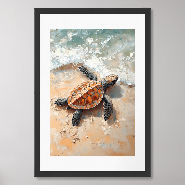 Sea Turtle Series – Baby Turtle Hatchling Rush Framed Art (Framed Front)