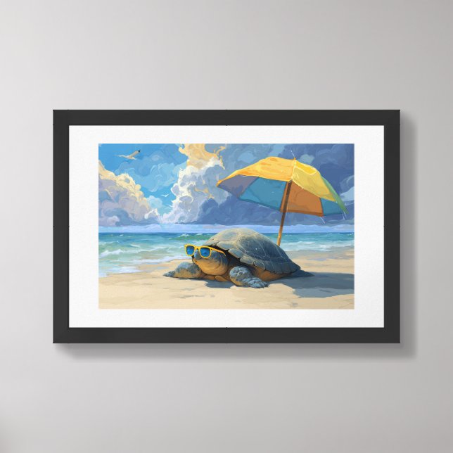 Sea Turtle Series – Breezy Beach Lounge Painting Framed Art (Framed Front)