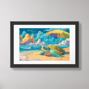 Sea Turtle Series – Cloudy Chill Vibes Painting Framed Art