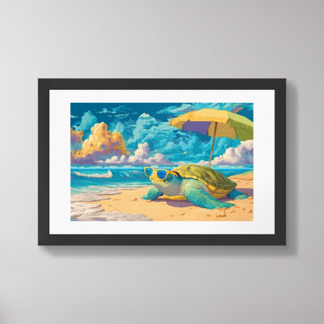 Sea Turtle Series – Cloudy Chill Vibes Painting Framed Art (Framed Front)