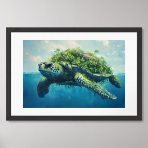 Sea Turtle Series – Floating Garden Shell Painting Framed Art