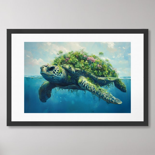Sea Turtle Series – Floating Garden Shell Painting Framed Art (Framed Front)