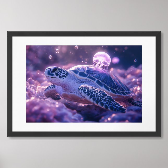 Sea Turtle Series – Jelly Companion Drift Painting Framed Art (Framed Front)