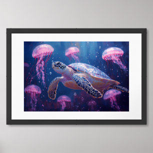 Sea Turtle Series – Jelly Reef Light Painting Framed Art