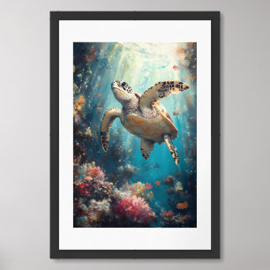 Sea Turtle Series – Reef Light Dance Painting Framed Art