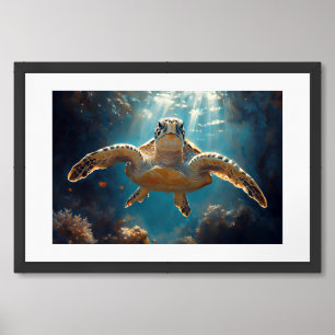 Sea Turtle Series – Reef Light Glide Painting Framed Art