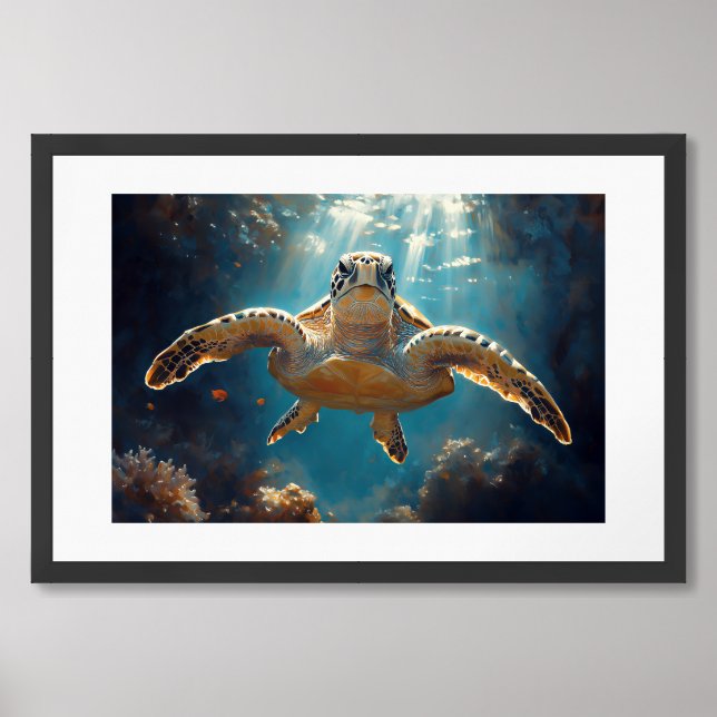 Sea Turtle Series – Reef Light Glide Painting Framed Art (Framed Front)