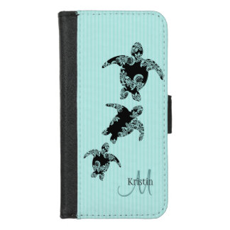 Sea Turtle Silhouette and Aqua Monogram  iPhone 8/7 Wallet Case