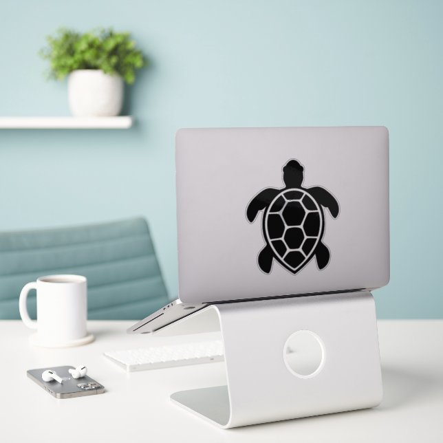 Sea Turtle Silhouette Minimalist Sticker (Laptop On Desk)