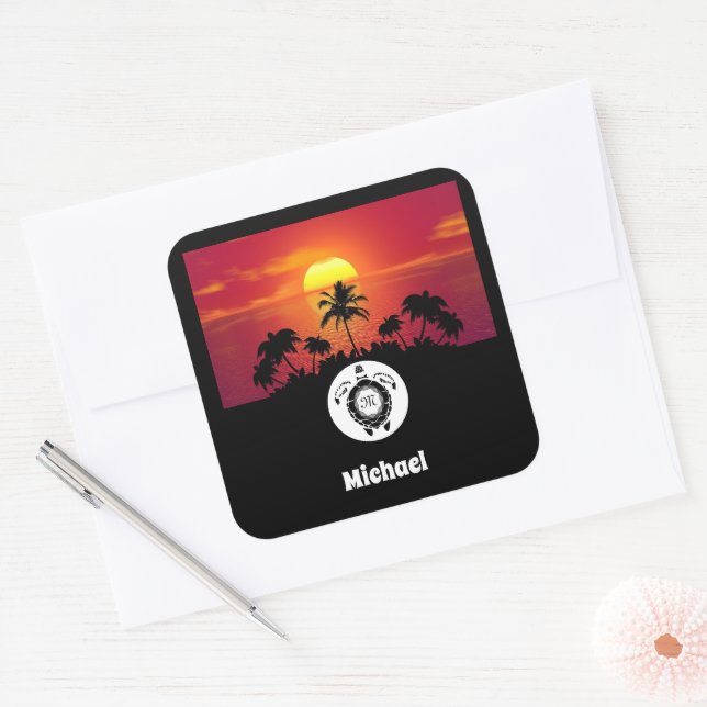Sea Turtle Silhouette Monogram Name Tag Photo (Envelope)