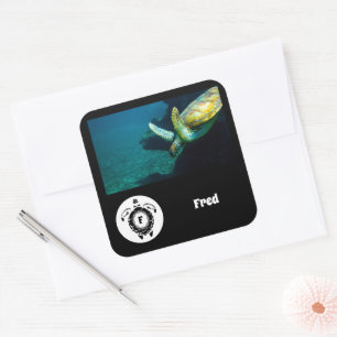 Sea Turtle Silhouette Monogram Name Tag Photo