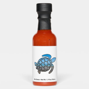 Sea turtle silhouette on summer blue beach waves hot sauces