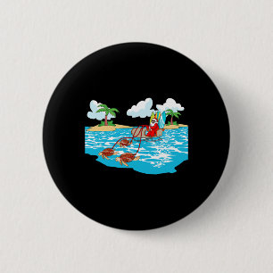 Sea Turtle Sleigh Santa Beach Surfboard Christmas Button
