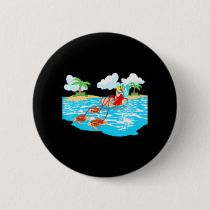 Sea Turtle Sleigh Santa Beach Surfboard Christmas Button