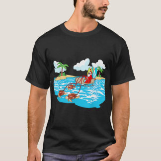 Sea Turtle Sleigh Santa Beach Surfboard Christmas T-Shirt
