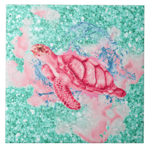 Sea Turtle splash Ceramic Tile