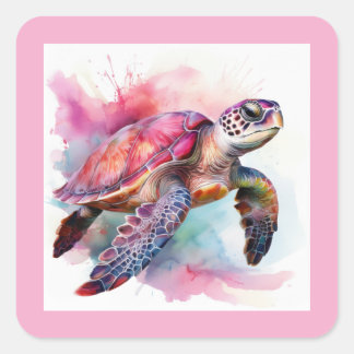 Sea Turtle Square Stickers with Pink Hues