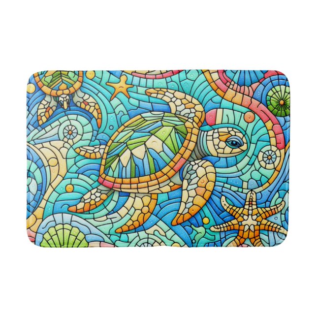 Sea Turtle Stained Glass  Bath Mat (Front)