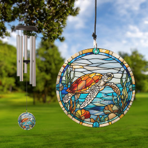 Sea Turtle Stained Glass Look Wind Chime
