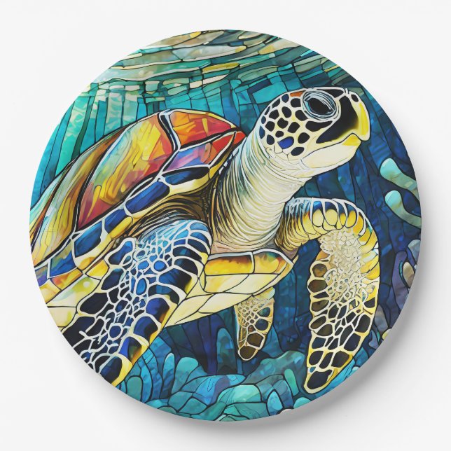 Sea turtle stained glass paper plates (Front)