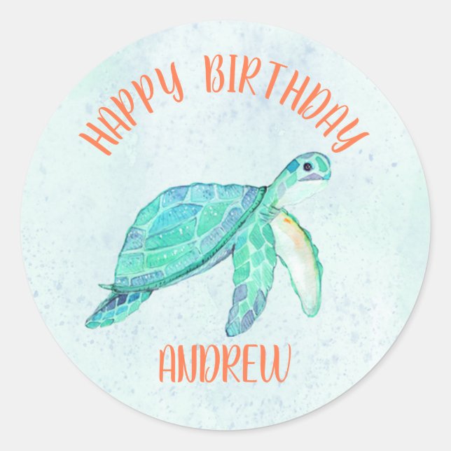 Sea Turtle Stickers | Turtle Birthday Party Theme  (Front)