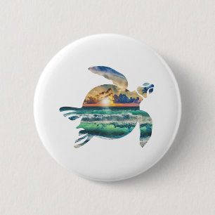 Sea Turtle Sunset Beach Button