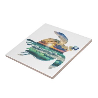 Sea Turtle Sunset Beach Ceramic Tile | Zazzle