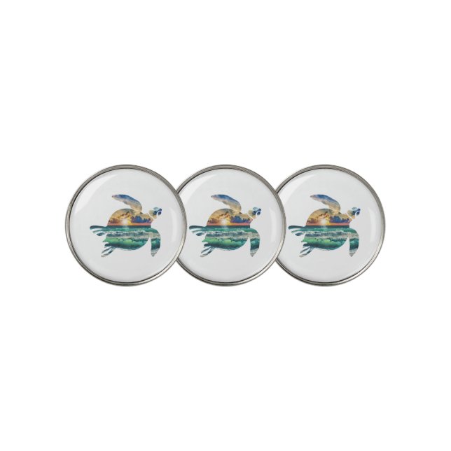 Sea Turtle Sunset Beach Golf Balls Ball Marker (3 Up)