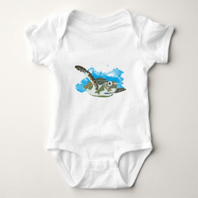 Sea Turtle Swimming  Baby Bodysuit (Front)
