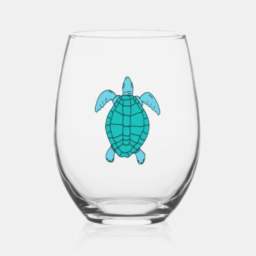 Sea Turtle Swimming Drawing Stemless Wine Glass
