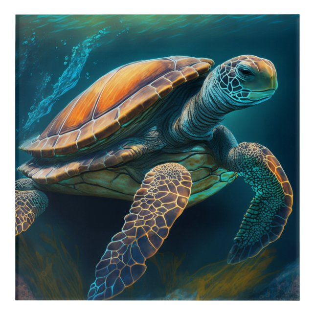 Sea Turtle Swimming in the Ocean Acrylic Print (Front)