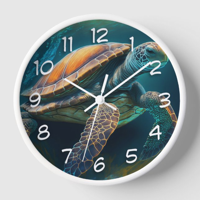 Sea Turtle Swimming in the Ocean Clock (Front)