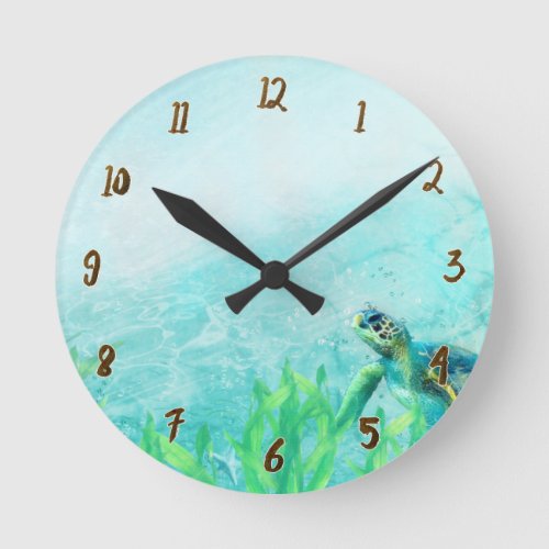 Sea Turtle Swimming in the Ocean Custom Round Clock