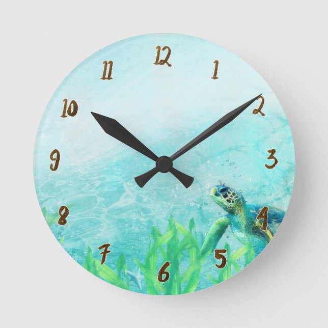 Sea Turtle Swimming in the Ocean Custom Round Clock (Front)