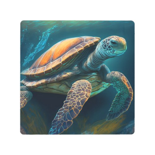 Sea Turtle Swimming in the Ocean Metal Print