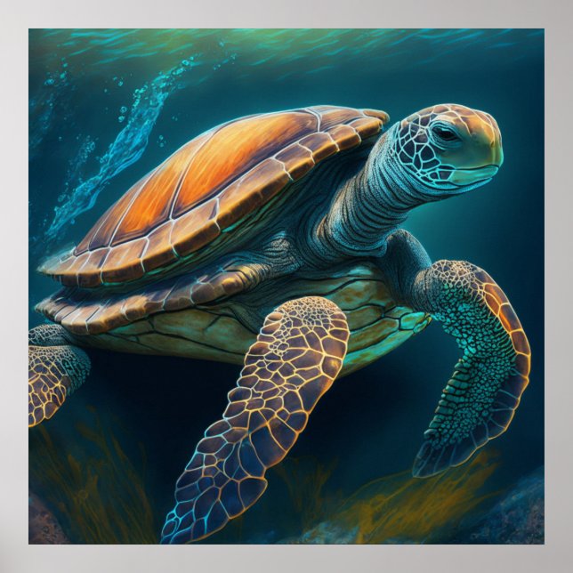 Sea Turtle Swimming in the Ocean Poster (Front)