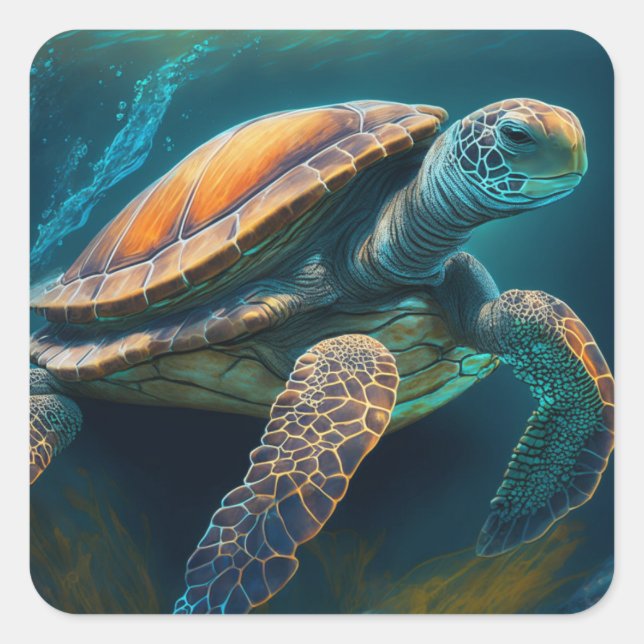Sea Turtle Swimming in the Ocean Square Sticker (Front)
