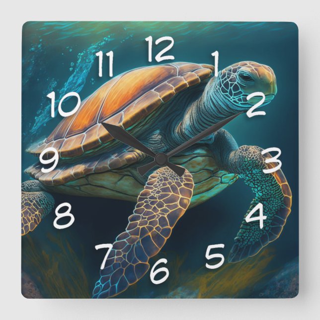 Sea Turtle Swimming in the Ocean Square Wall Clock (Front)