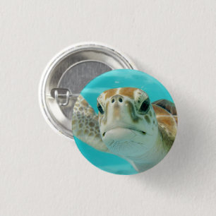 Sea Turtle Swimming in Turqouise Water Button
