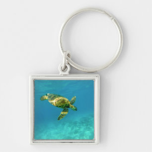 Sea Turtle swimming in turquoise ocean water Keychain
