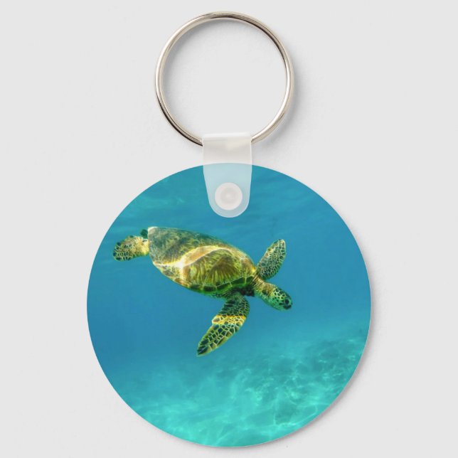 Sea Turtle swimming in turquoise ocean water Keychain (Front)