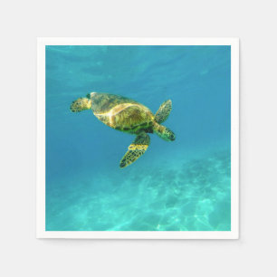 Sea Turtle swimming in turquoise ocean water Napkins
